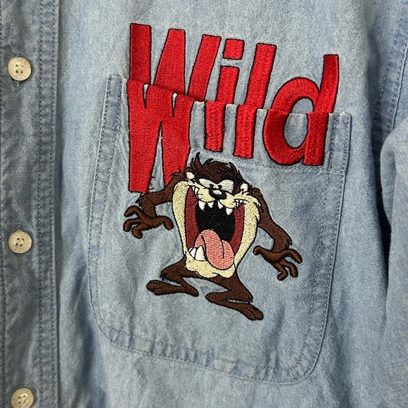 Vintage 90’s Warner Brothers Men’s Small Denim Taz Shit - Picture 3 of 7